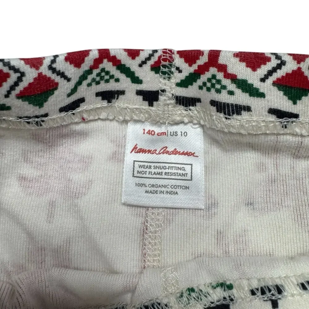 HANNA ANDERSSON Scandi Cane Red Ivory Reindeer Pajama Pant Sz 10 140 Unisex Kids